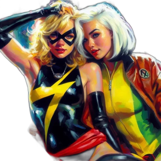 jacket, comic book art, concept art, photorealistic, neon lights, two, women, likely transparent PNG cut-out