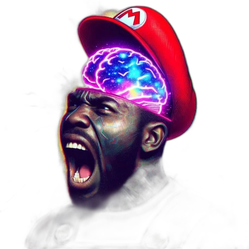 hat, face, crown, concept art, vaporwave, pixel art, 3d render, man transparent PNG cut-out