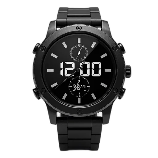 3d render, black, wristwatch, strap, displayed, against, white, background transparent PNG cut-out