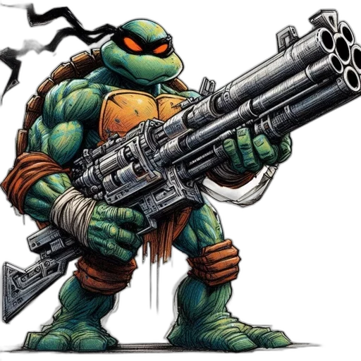weapon, animal, concept art, comic book art, pixel art, green, masked, character transparent PNG cut-out