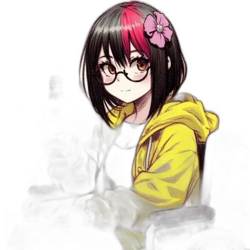 flower, staff, face, jacket, anime, pixel art, cartoon, concept art transparent PNG cut-out