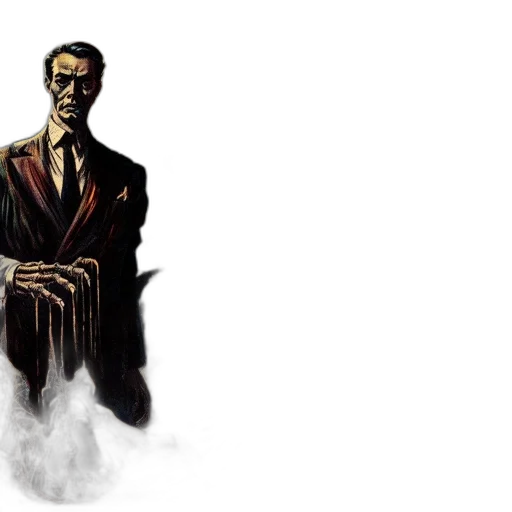 concept art, comic book art, ominous, scene, features, stern, man, near transparent PNG cut-out