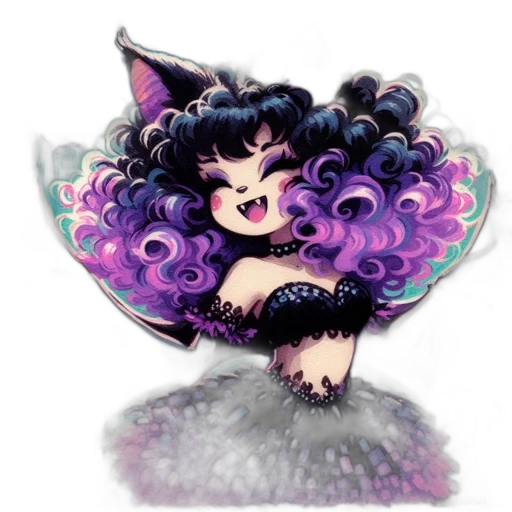 fantasy art, pixel art, vaporwave, concept art, bat-like, female, character, pointed transparent PNG cut-out