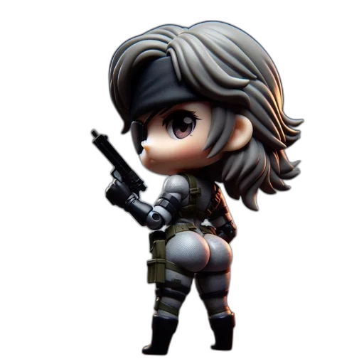 weapon, concept art, 3d render, pixel art, cyberpunk, female, action, figure transparent PNG cut-out