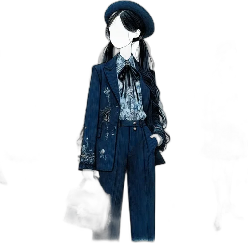 jacket, dress, concept art, photorealistic, 3d render, blue, monochrome, dark transparent PNG cut-out