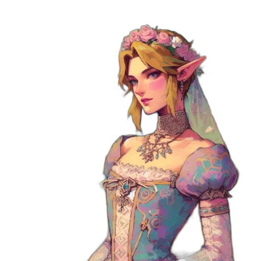 dress, crown, jewelry, staff, concept art, fantasy art, pixel art, watercolor transparent PNG cut-out