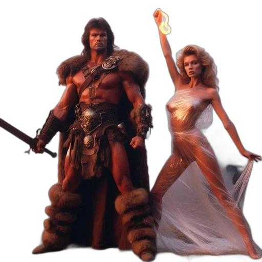 sword, concept art, fantasy art, 3d render, comic book art, fire, muscular, man transparent PNG cut-out