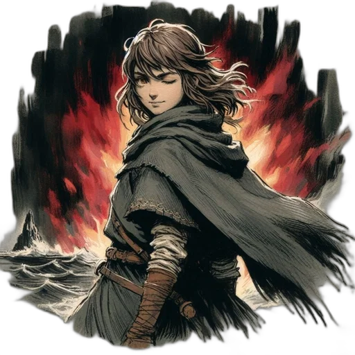 sword, weapon, jacket, dragon, comic book art, fantasy art, concept art, watercolor transparent PNG cut-out