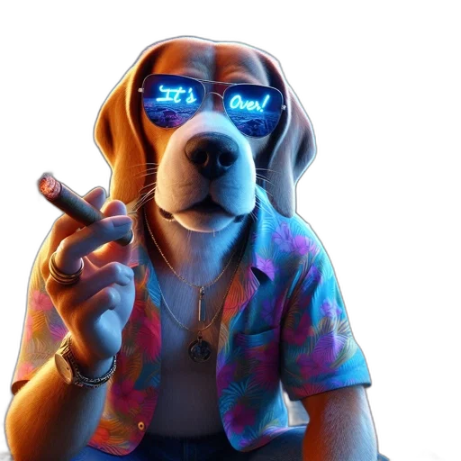 jacket, animal, staff, 3d render, concept art, vaporwave, photorealistic, neon lights transparent PNG cut-out