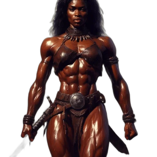 concept art, fantasy art, comic book art, photorealistic, fierce, muscular, woman, stands transparent PNG cut-out