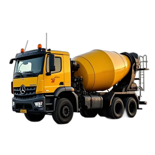 weapon, photorealistic, yellow, cement, mixer, truck, brand, name transparent PNG cut-out