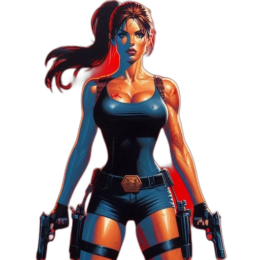 weapon, comic book art, concept art, pixel art, cyberpunk, illustration, features, determined transparent PNG cut-out