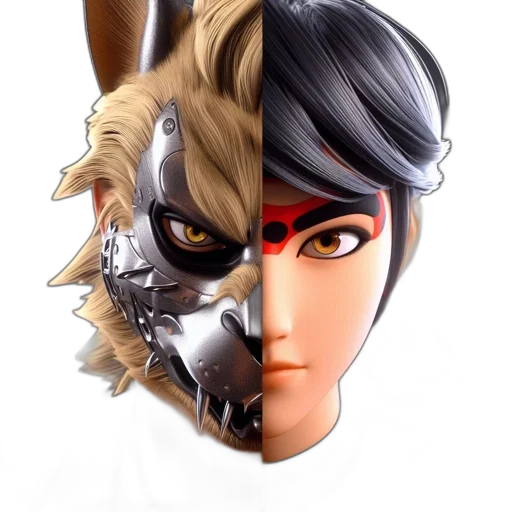 mask, face, concept art, 3d render, anime, fantasy art, two, characters transparent PNG cut-out