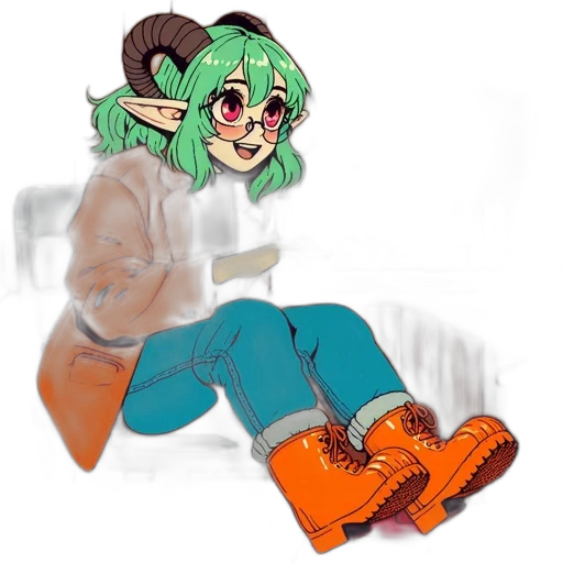 shoes, jacket, creature, staff, concept art, anime, cartoon, watercolor transparent PNG cut-out