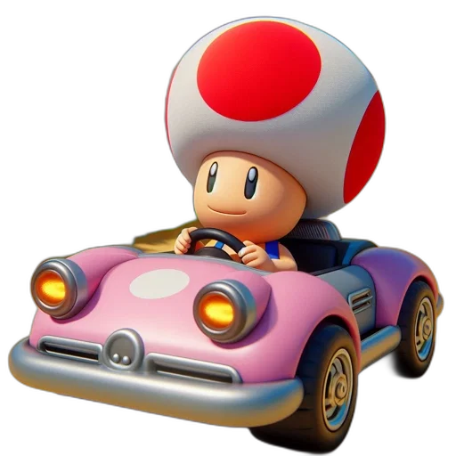 car, hat, 3d render, concept art, animated, scene, shows, toad transparent PNG cut-out