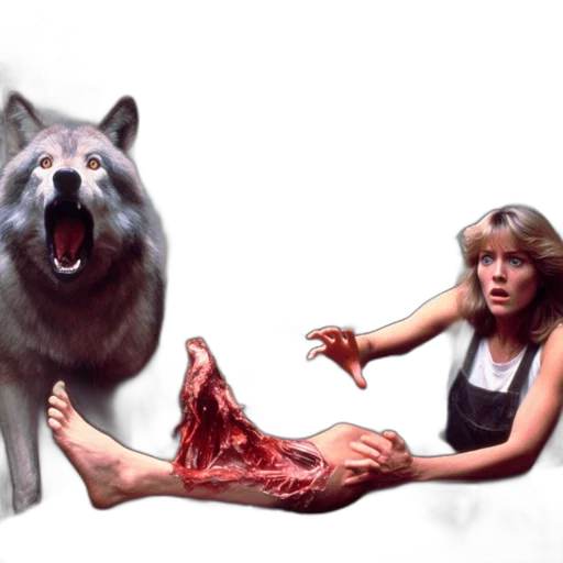 animal, creature, concept art, photorealistic, terrified, woman, holds, severed transparent PNG cut-out