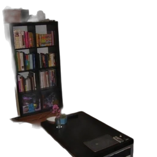 furniture, staff, 3d render, cozy, living, room, black, bookshelf transparent PNG cut-out