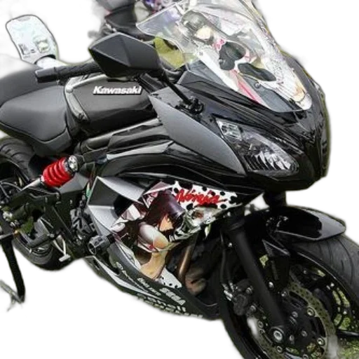 photorealistic, 3d render, concept art, black, kawasaki, motorcycle, custom, decals transparent PNG cut-out