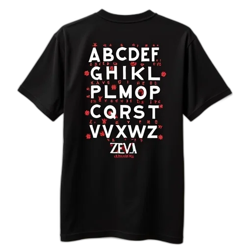 black, t-shirt, graphic, design, featuring, stylized, alphabet, various transparent PNG cut-out