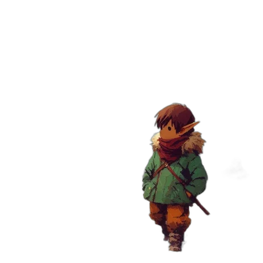 jacket, staff, weapon, creature, pixel art, concept art, 3d render, watercolor transparent PNG cut-out