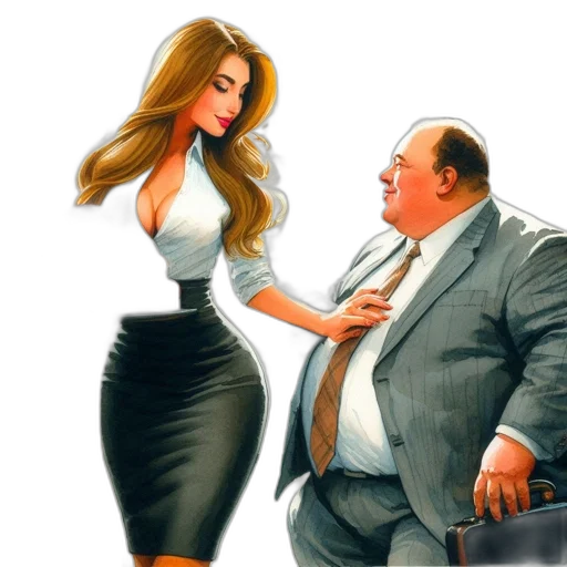 dress, concept art, photorealistic, oil painting, comic book art, office, woman, long transparent PNG cut-out