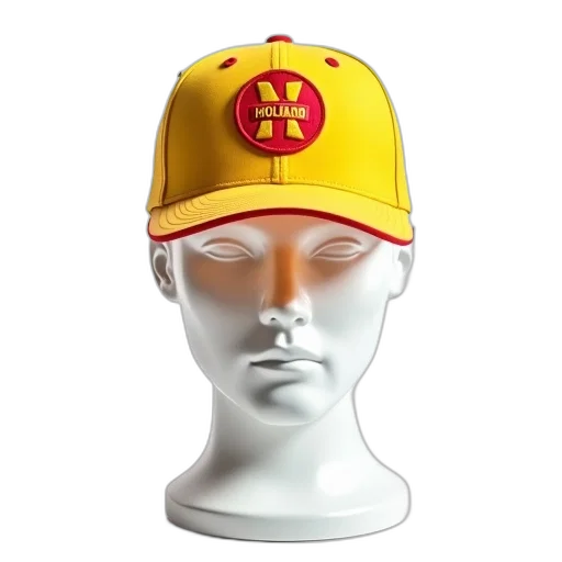 hat, crown, 3d render, yellow, baseball, cap, red, brim transparent PNG cut-out