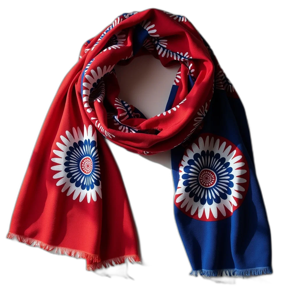 jewelry, red, blue, scarf, white, circular, pattern, featuring transparent PNG cut-out