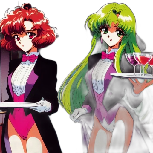 vaporwave, concept art, anime, neon, two, animated, females, one transparent PNG cut-out