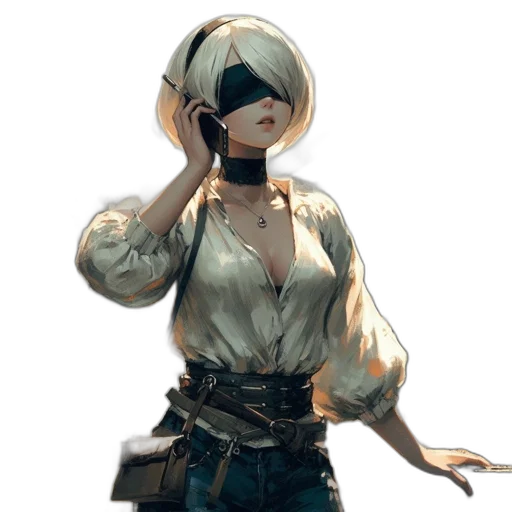 mask, robot, jacket, staff, concept art, cyberpunk, fantasy art, anime transparent PNG cut-out