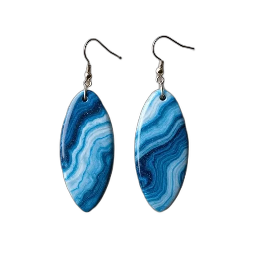 jewelry, blue, pair, earrings, white, marbled, pattern, displayed transparent PNG cut-out