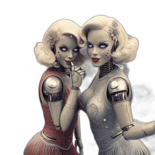 robot, concept art, comic book art, fantasy art, 3d render, outer space, two, retro-styled transparent PNG cut-out