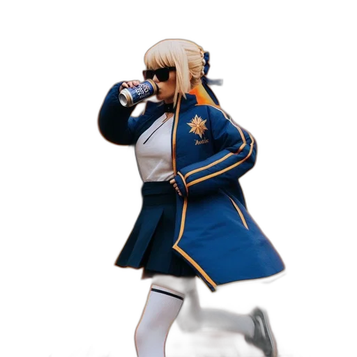 jacket, weapon, bottle, staff, 3d render, concept art, pixel art, vaporwave transparent PNG cut-out