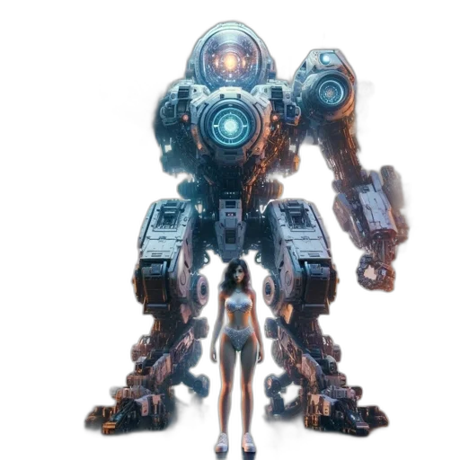 robot, weapon, creature, staff, concept art, 3d render, cyberpunk, pixel art transparent PNG cut-out