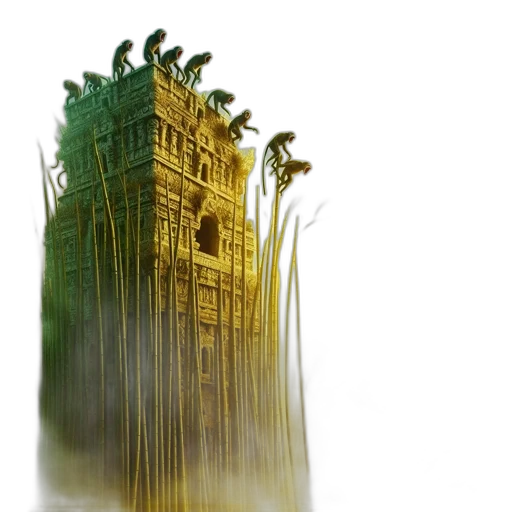 building, concept art, fantasy art, 3d render, photorealistic, fog, underwater, forest transparent PNG cut-out