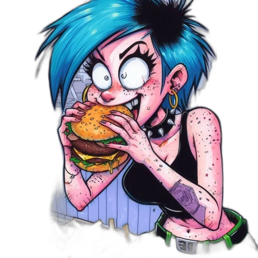 food, creature, comic book art, cartoon, concept art, cyberpunk, neon lights, blue transparent PNG cut-out