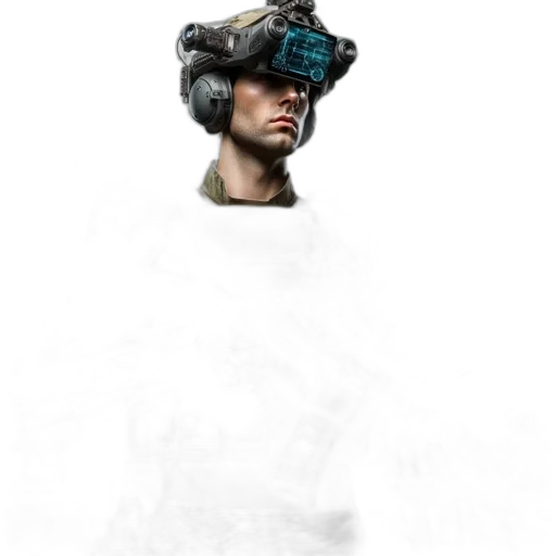 robot, mask, hat, face, concept art, cyberpunk, 3d render, photorealistic transparent PNG cut-out