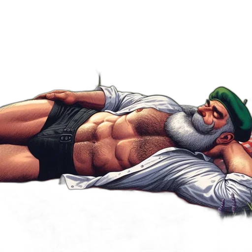 comic book art, photorealistic, concept art, green, man, white, beard, reclines transparent PNG cut-out