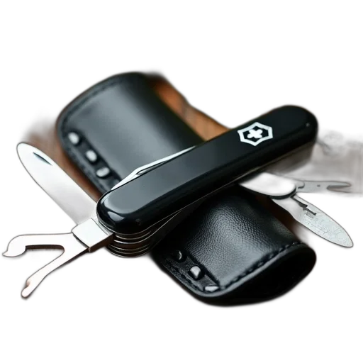 black, silver, swiss, army, knife, multiple, tools, extended transparent PNG cut-out