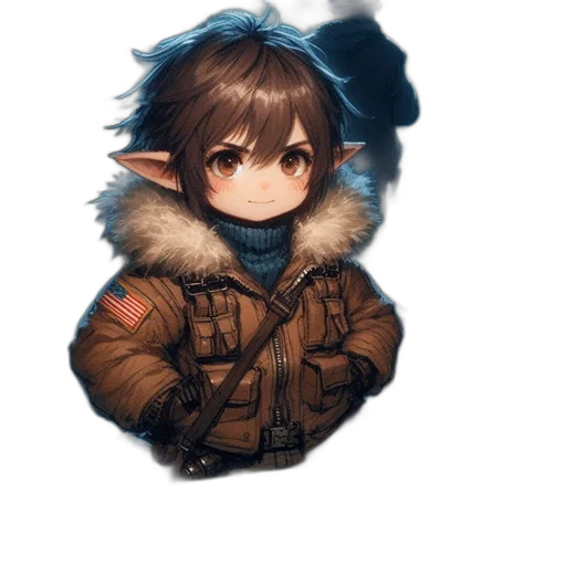 jacket, weapon, staff, face, fantasy art, anime, concept art, pixel art transparent PNG cut-out
