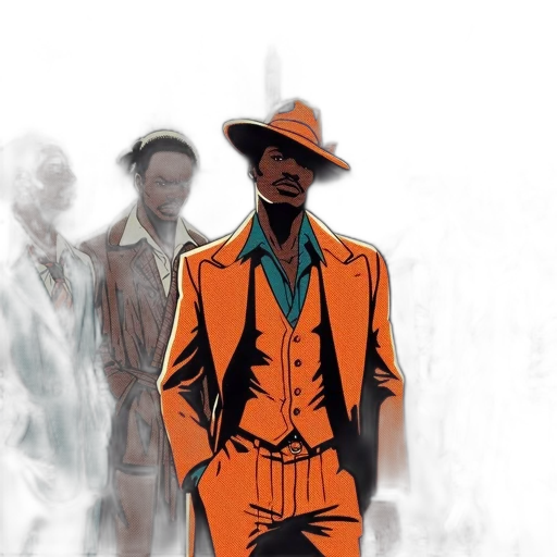 jacket, comic book art, concept art, earth tones, five, men, 70s, 80s transparent PNG cut-out
