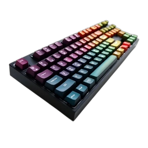 cyberpunk, 3d render, vaporwave, colorful, dark, black, keyboard, rainbow transparent PNG cut-out