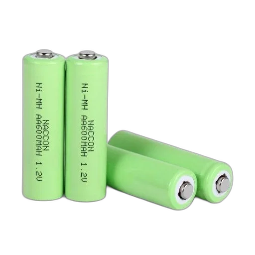 green, four, ni-mh, batteries, 600mah, capacity, voltage, displayed transparent PNG cut-out