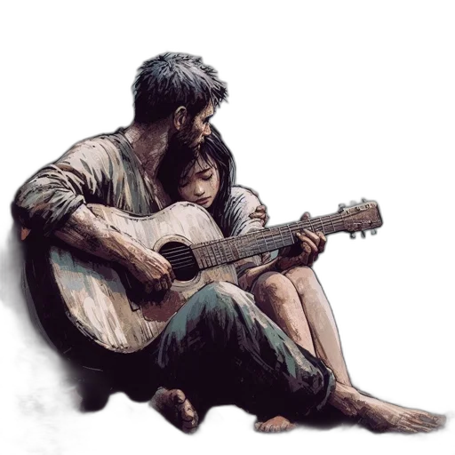 photorealistic, concept art, watercolor, oil painting, rain, man, beard, holds transparent PNG cut-out