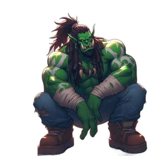 concept art, fantasy art, comic book art, pixel art, green, imposing, figure, man transparent PNG cut-out