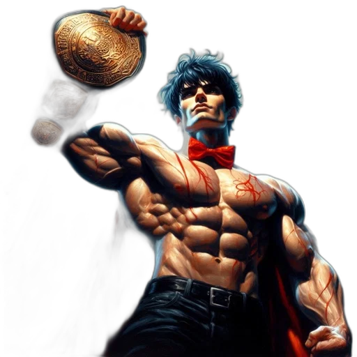 comic book art, fantasy art, concept art, photorealistic, muscular, man, holds, golden transparent PNG cut-out
