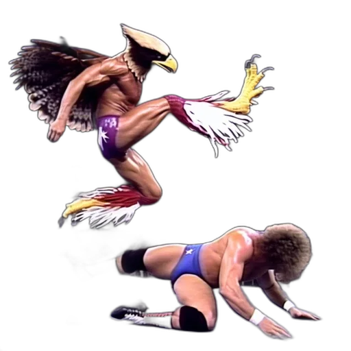 concept art, comic book art, wrestling, match, winged, wrestler, jumps, ropes transparent PNG cut-out