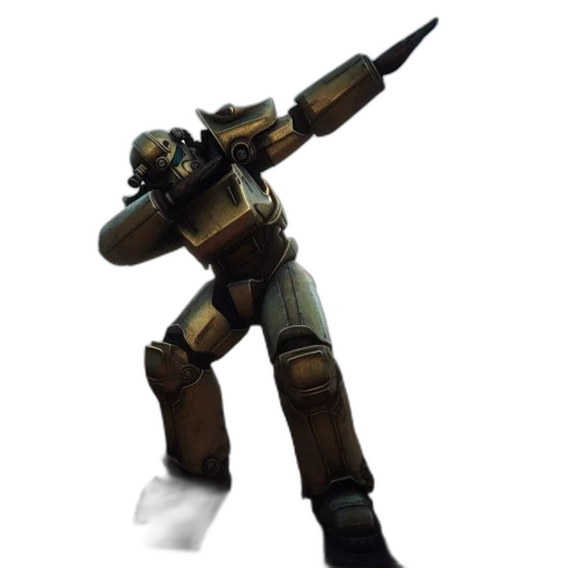robot, weapon, staff, sword, concept art, 3d render, pixel art, earth tones transparent PNG cut-out