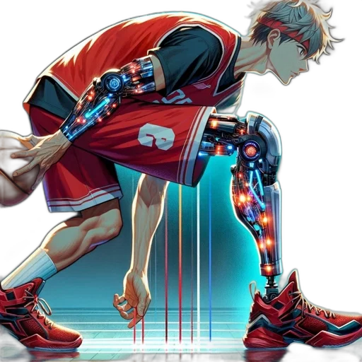 weapon, shoes, concept art, cyberpunk, anime, comic book art, red, animated transparent PNG cut-out