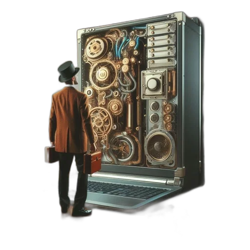 robot, jacket, furniture, weapon, cyberpunk, concept art, steampunk, workshop transparent PNG cut-out