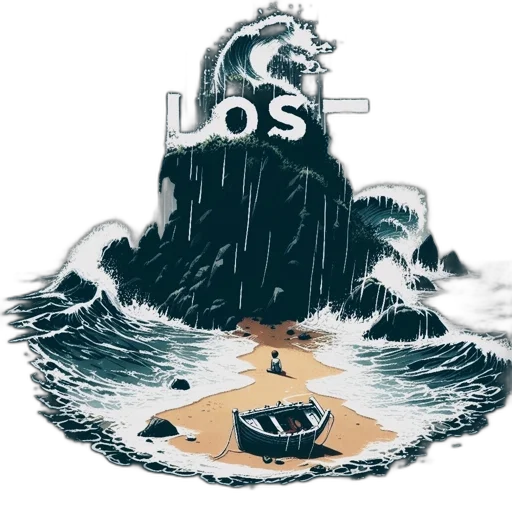 concept art, underwater, stormy, beach, solitary, figure, stands, before transparent PNG cut-out